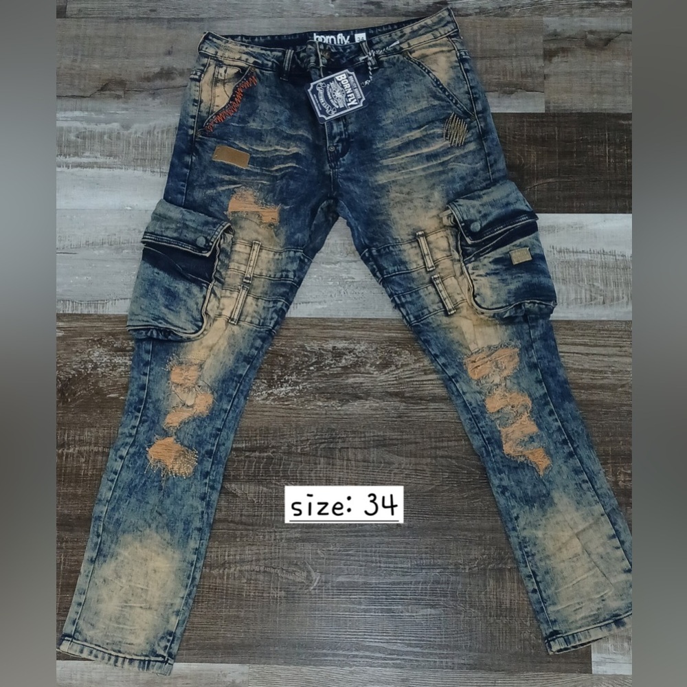 🤩NWT- Born Fly Slim Fit Distressed Jeans with TINI WASH SZ 34